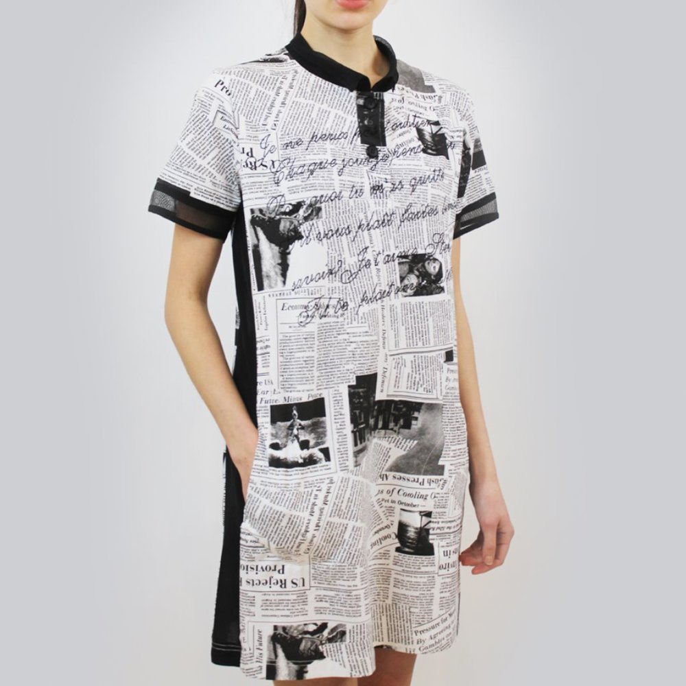 Short sleeves dress news paper design SD-5643